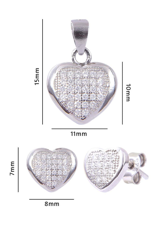 Heart shape 92.5 Sterling Silver CZ Pendant Set