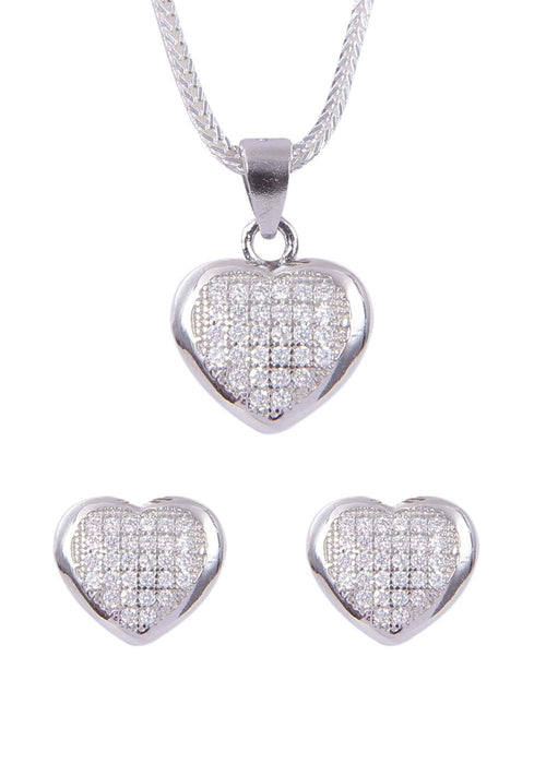 Heart shape 92.5 Sterling Silver CZ Pendant Set with Chain - Default Title - Abhooshan