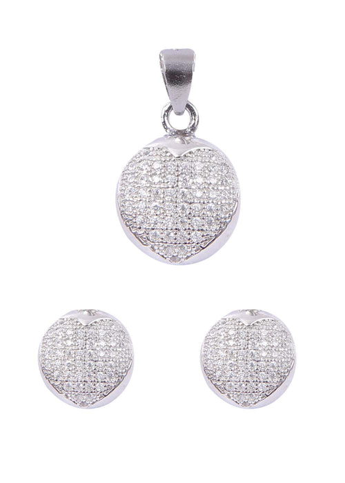 Designer 92.5 Sterling Silver CZ Round Pendant Set - Default Title - Abhooshan