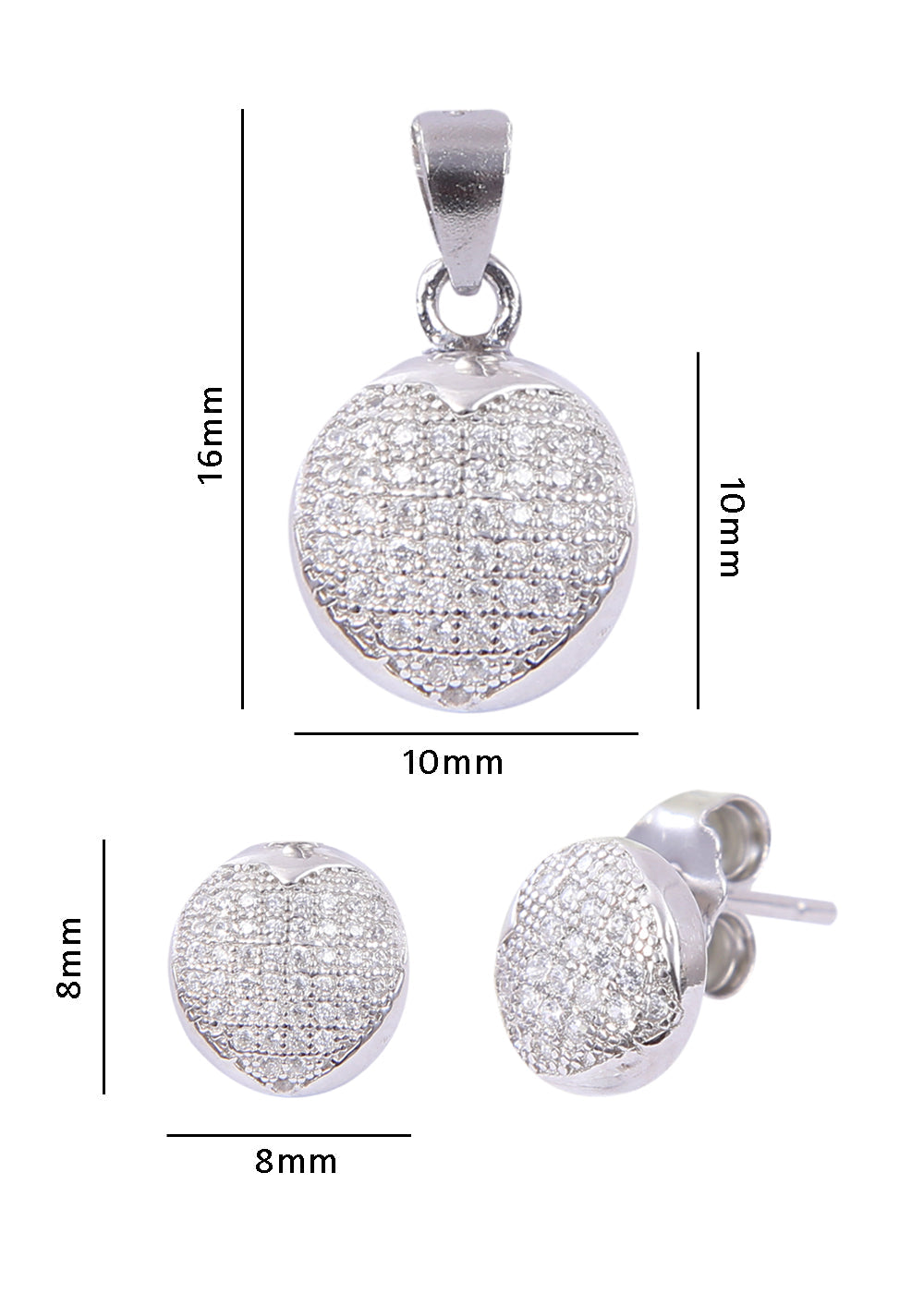 Round Cz Stone Pendant and Earring Mangalsutra Set in 925 Sterling Silver