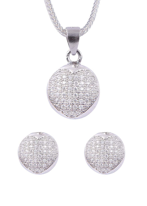 Designer 92.5 Sterling Silver CZ Round Pendant Set with Chain - Default Title - Abhooshan