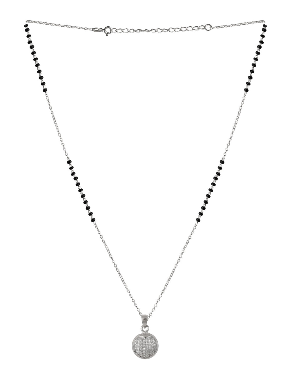 Round Cz Stone Pendant and Earring Mangalsutra Set in 925 Sterling Silver
