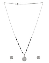 Round Cz Stone Pendant and Earring Mangalsutra Set in 925 Sterling Silver