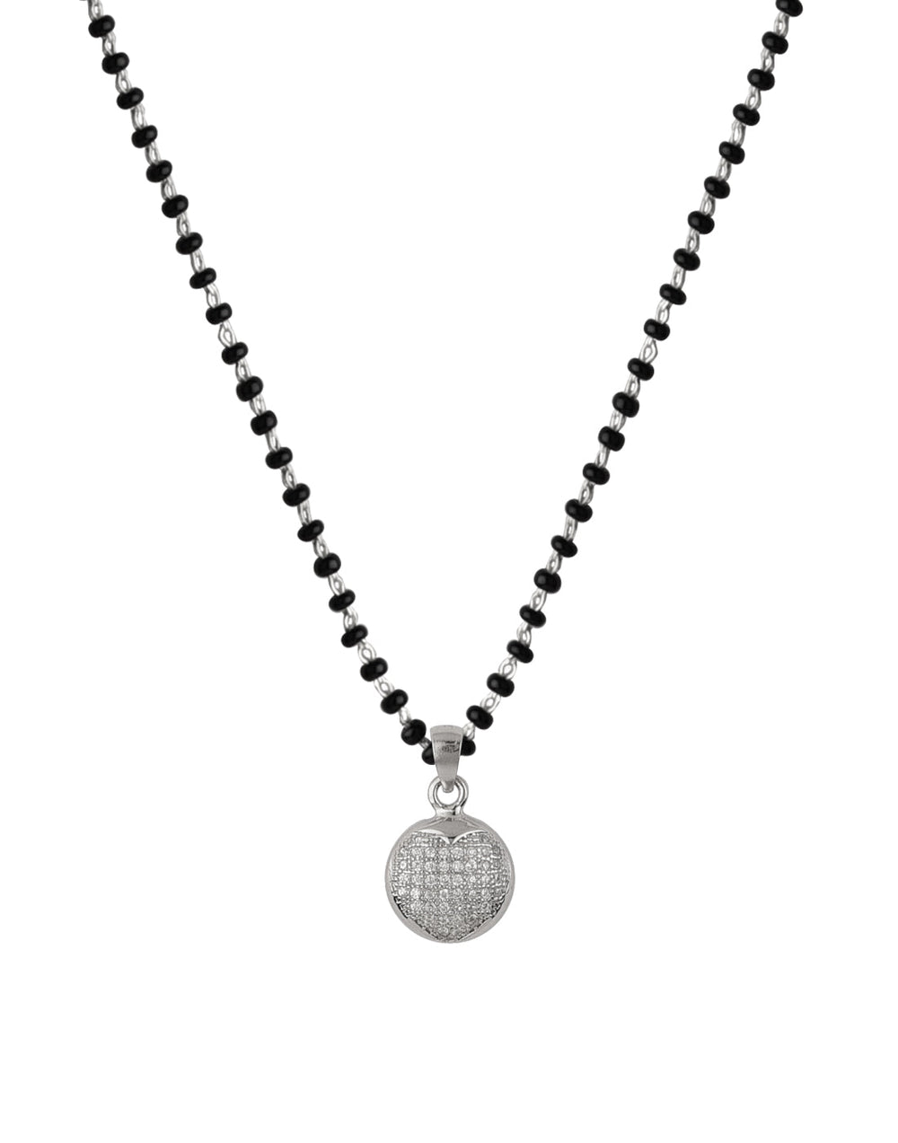 Round Cz Stone Pendant and Earring Mangalsutra Set in 925 Sterling Silver