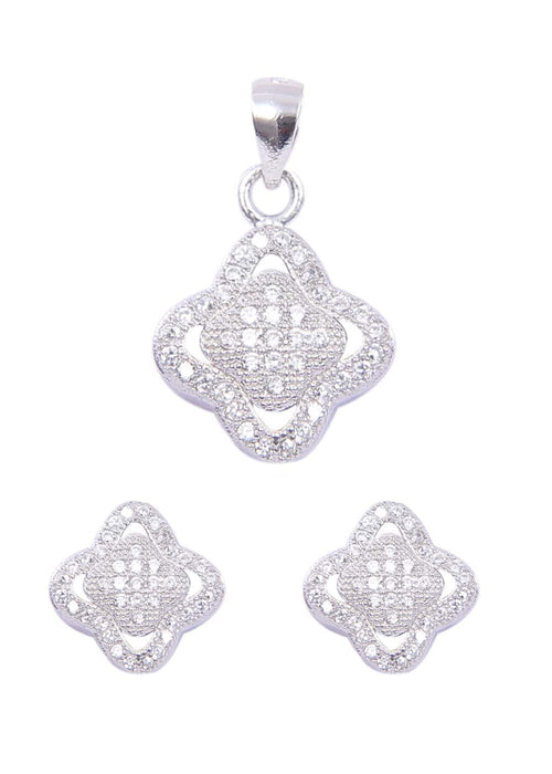 Designer Pure 92.5 Sterling Silver CZ Pendant Set - Default Title - Abhooshan