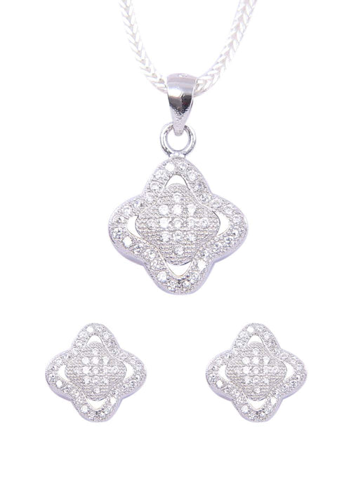 Designer Pure 92.5 Sterling Silver CZ Pendant Set with Chain - Default Title - Abhooshan