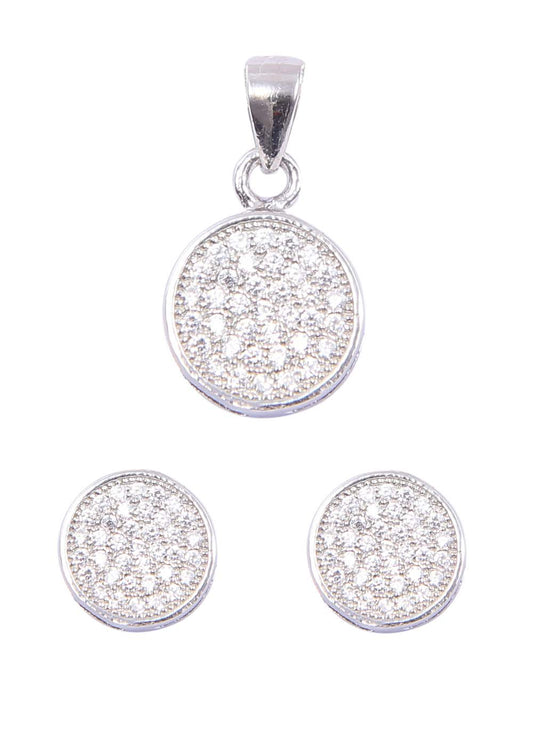 Designer Round 92.5 Sterling Silver CZ Pendant Set