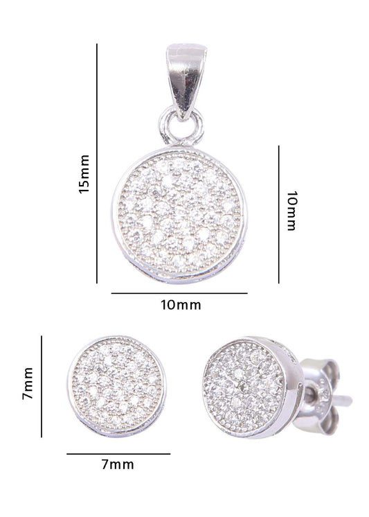 Designer Round 92.5 Sterling Silver CZ Pendant Set