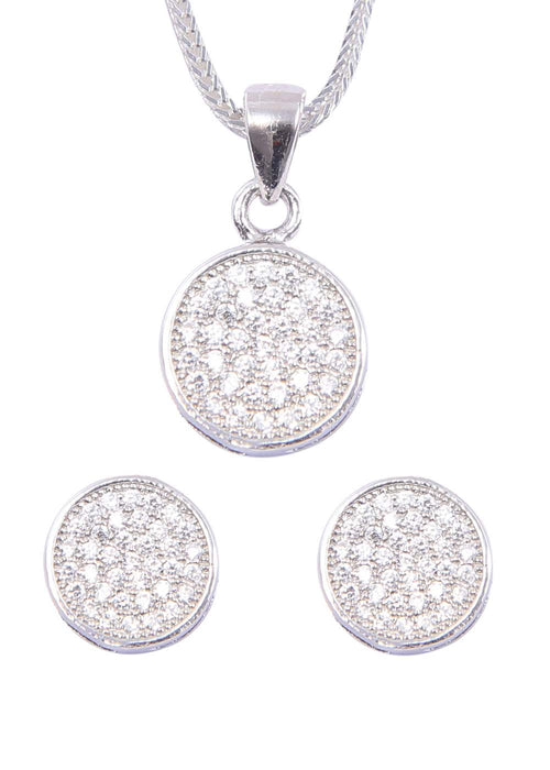 Designer Round 92.5 Sterling Silver CZ Pendant Set with Chain - Default Title - Abhooshan