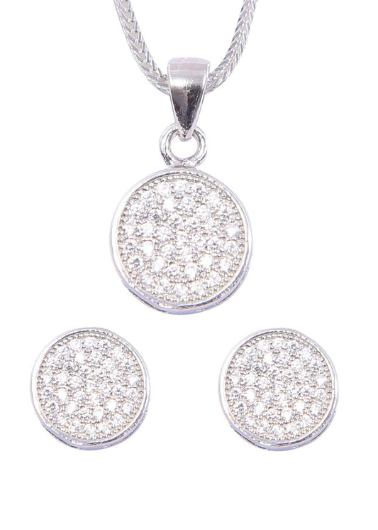 Designer Round 92.5 Sterling Silver CZ Pendant Set with Chain