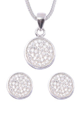 Designer Round 92.5 Sterling Silver CZ Pendant Set with Chain