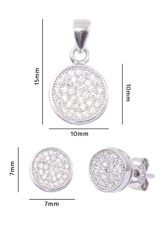 Designer Round 92.5 Sterling Silver CZ Pendant Set with Chain