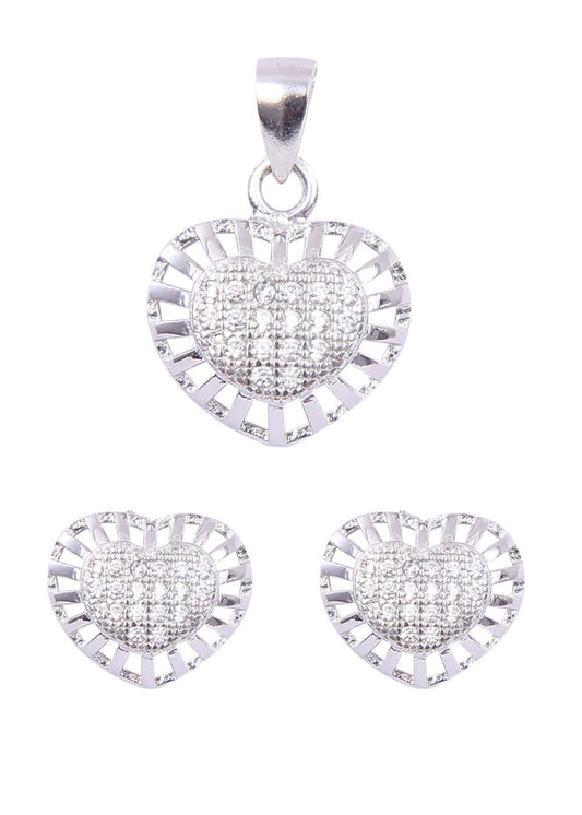 Heart shape 92.5 Sterling Silver CZ Pendant Set