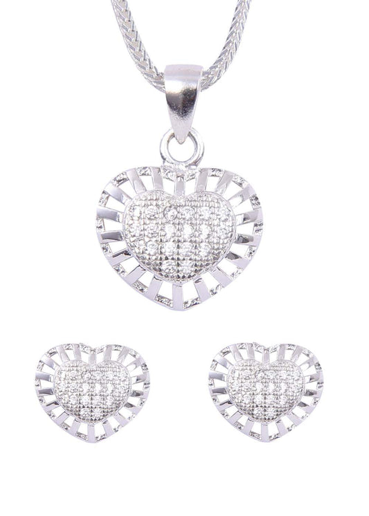 Heart shape 92.5 Sterling Silver CZ Pendant Set with Chain