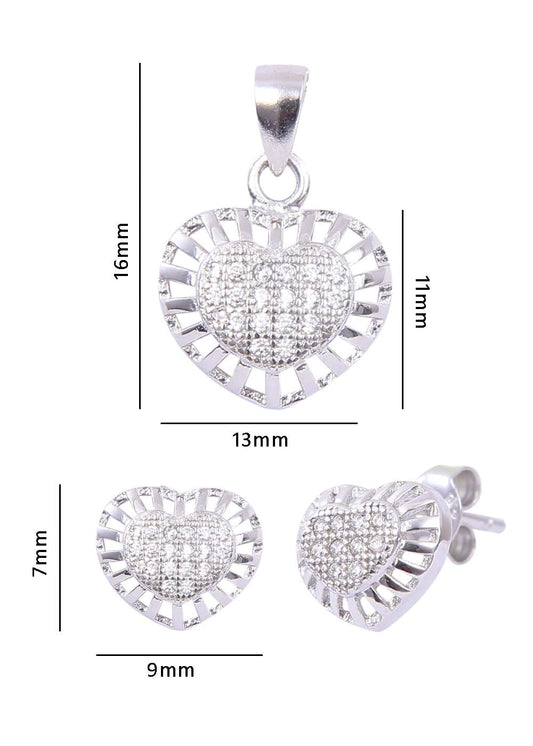 Heart shape 92.5 Sterling Silver CZ Pendant Set with Chain