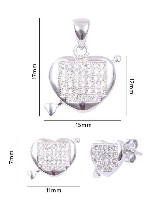 Heart shape 92.5 Sterling Silver CZ Pendant Set