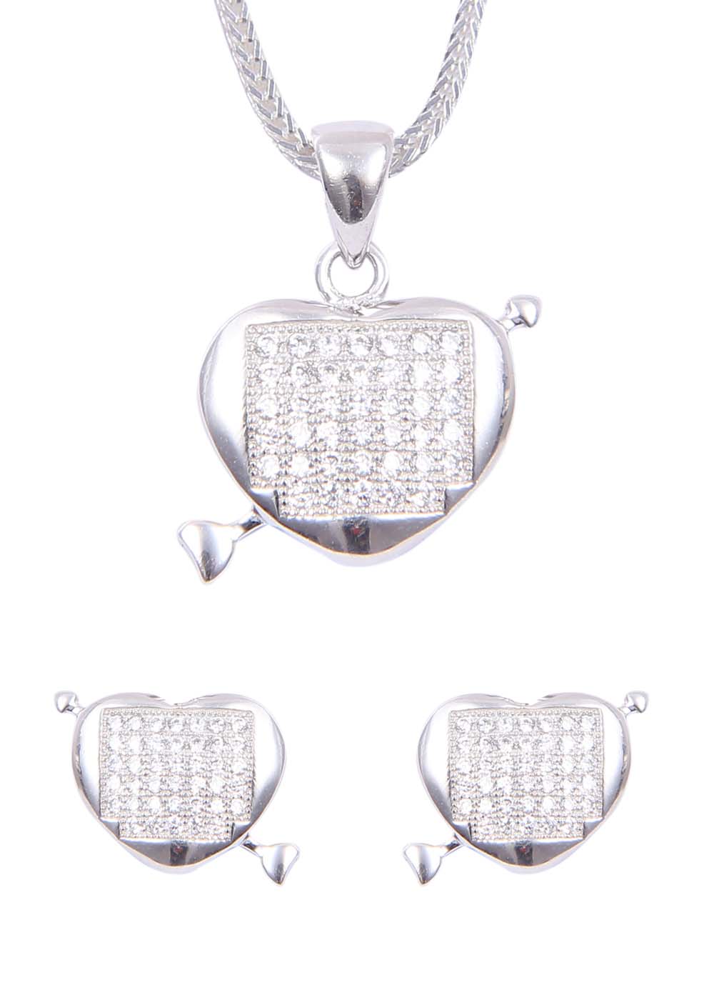 Heart shape 92.5 Sterling Silver CZ Pendant Set with Chain