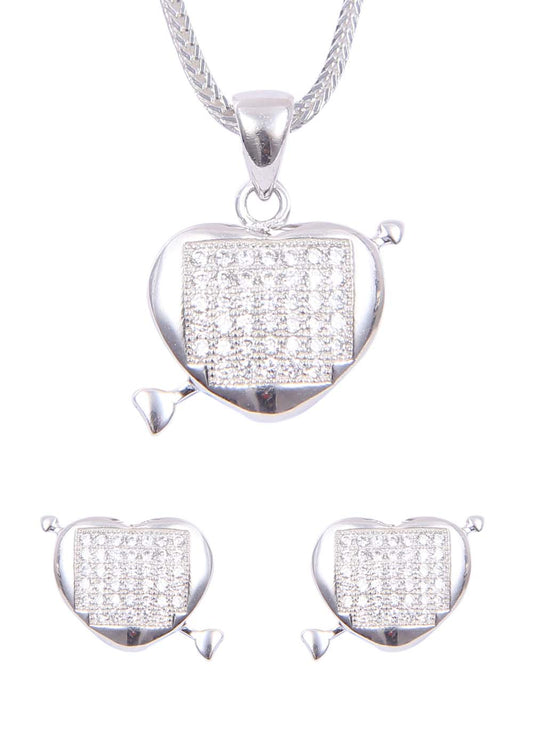 Heart shape 92.5 Sterling Silver CZ Pendant Set with Chain