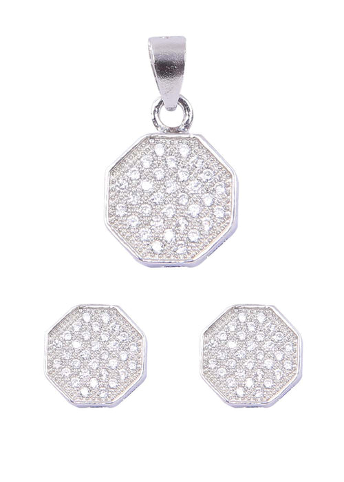 Designer Pure 92.5 Sterling Silver CZ Pendant Set - Default Title - Abhooshan