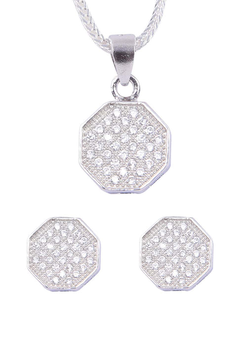 Designer Pure 92.5 Sterling Silver CZ Pendant Set - Default Title - Abhooshan