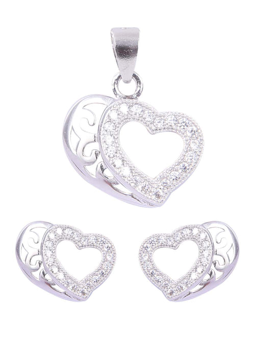 Heart shape 92.5 Sterling Silver CZ Pendant Set - Default Title - Abhooshan