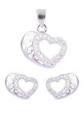 Heart shape 92.5 Sterling Silver CZ Pendant Set