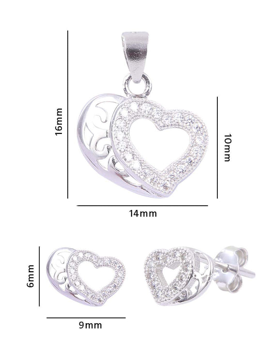 Heart shape 92.5 Sterling Silver CZ Pendant Set