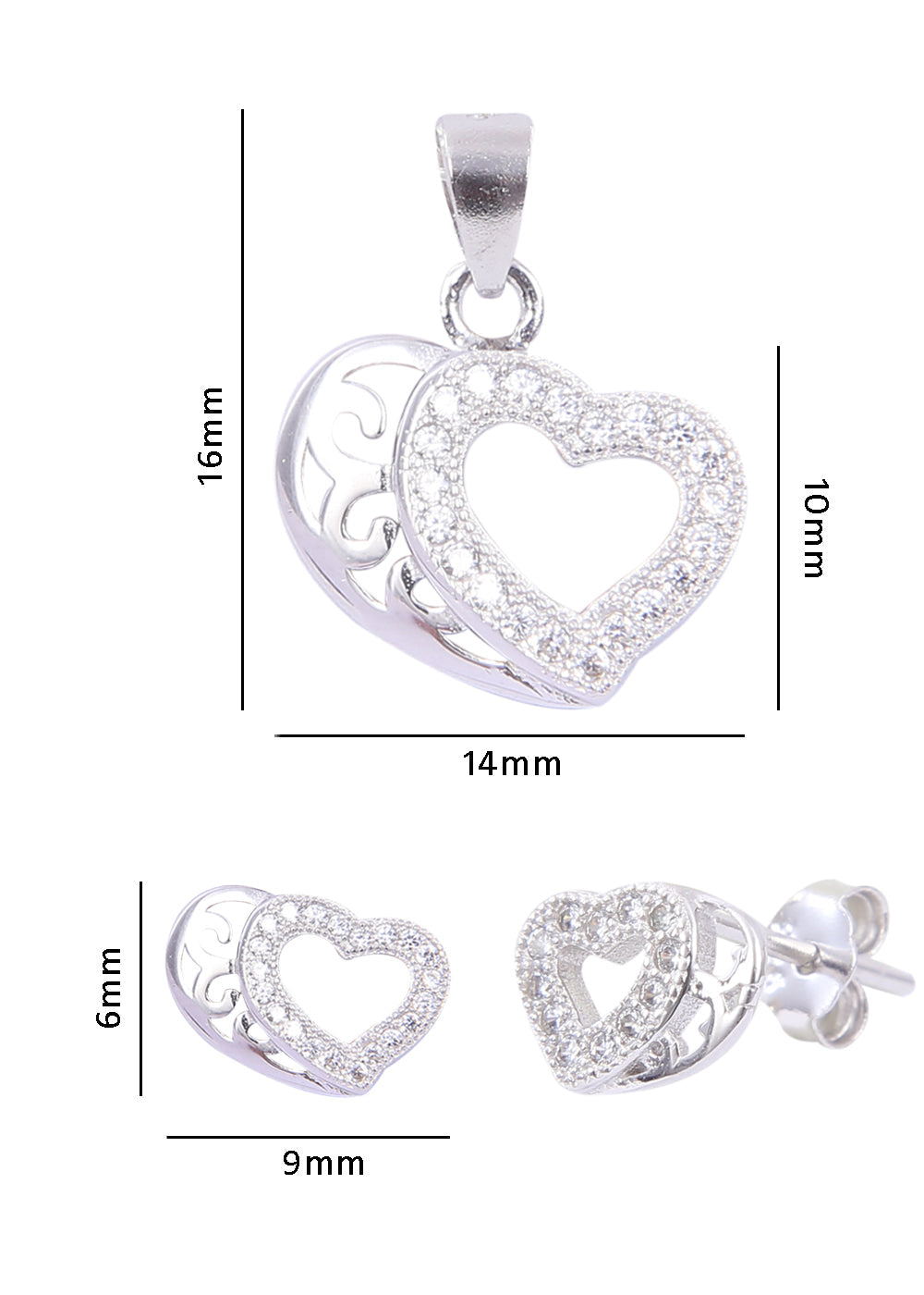 Designer Heart Pendant and Earring Mangalsutra Set in Pure 925 Sterling Silver