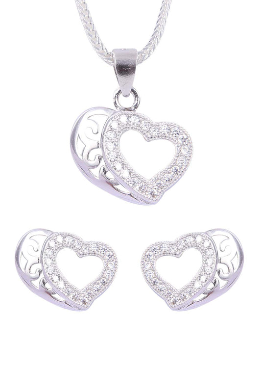 Heart shape 92.5 Sterling Silver CZ Pendant Set with Chain