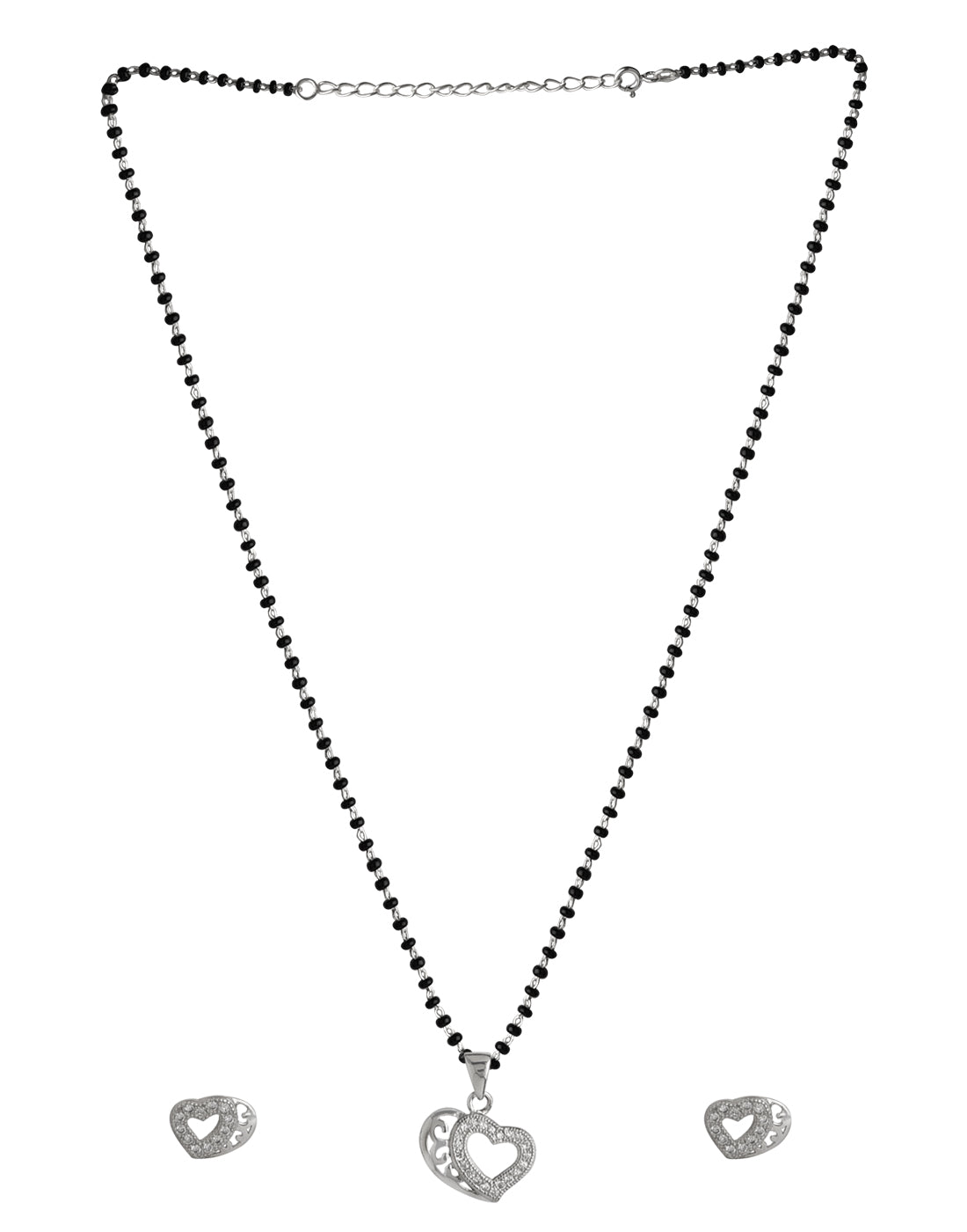 Designer Heart Pendant and Earring Mangalsutra Set in Pure 925 Sterling Silver