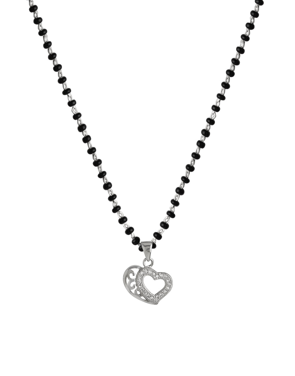 Designer Heart Pendant and Earring Mangalsutra Set in Pure 925 Sterling Silver