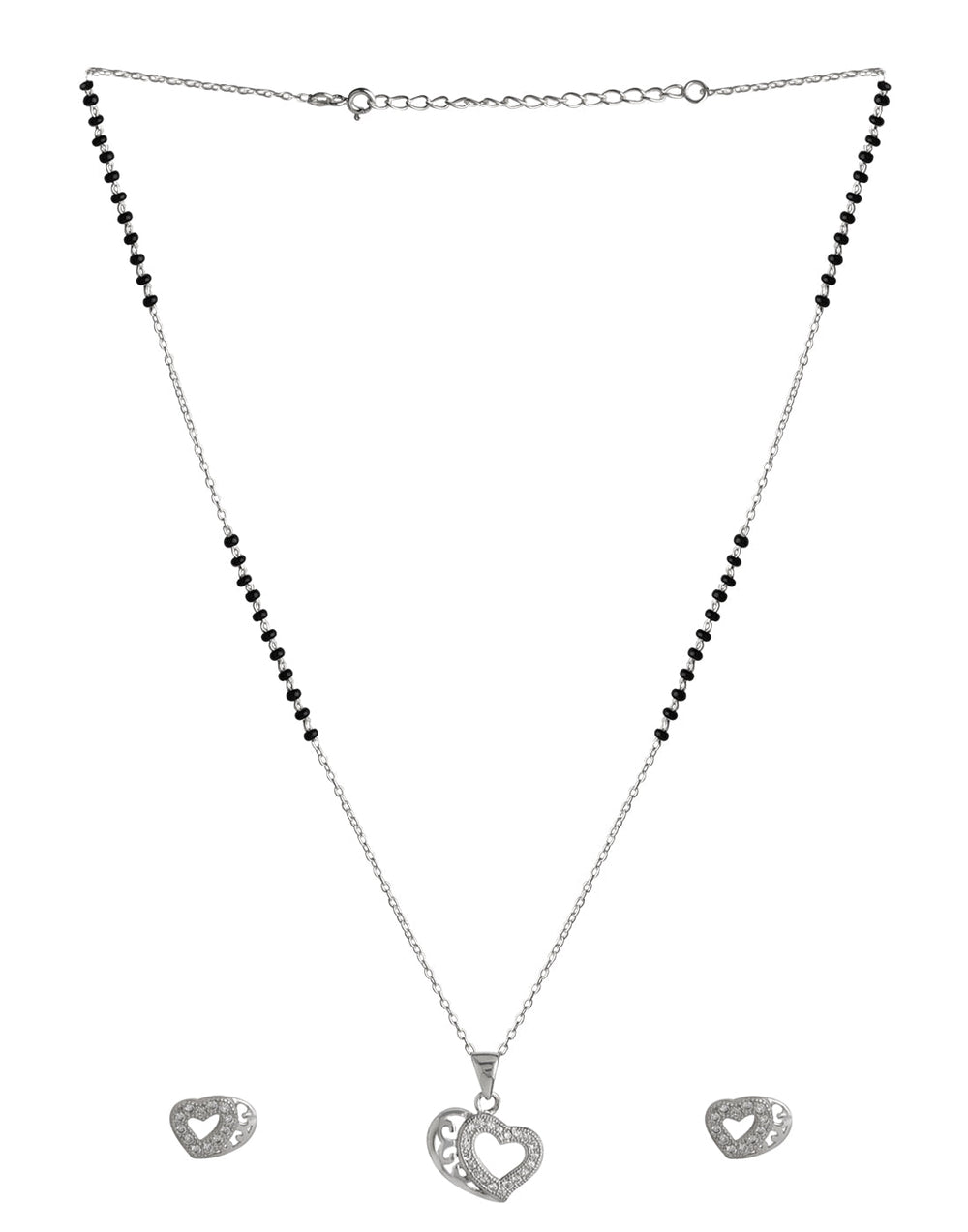 Designer Heart Pendant and Earring Mangalsutra Set in Pure 925 Sterling Silver