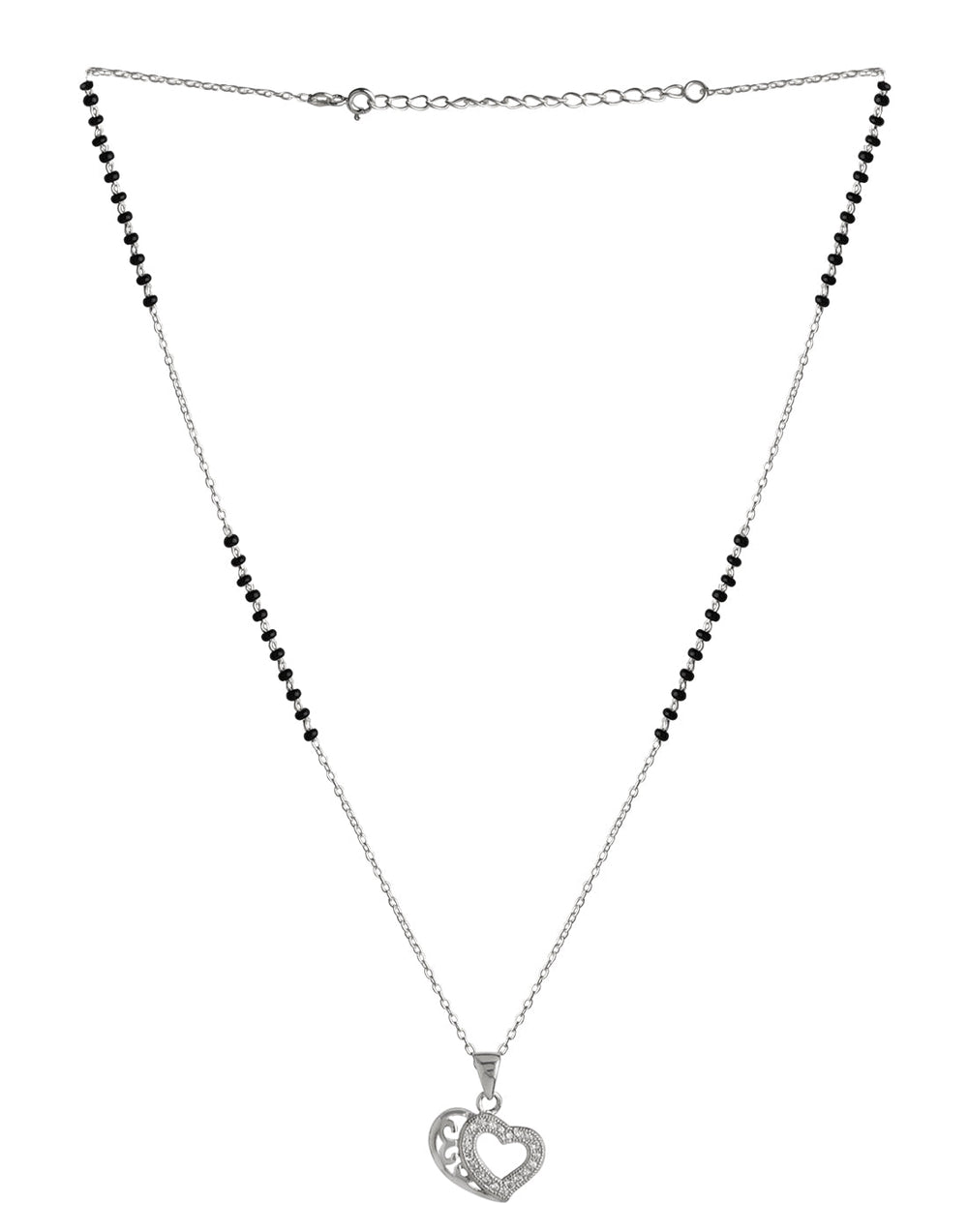 Designer Heart Pendant and Earring Mangalsutra Set in Pure 925 Sterling Silver