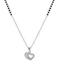 Designer Heart Pendant and Earring Mangalsutra Set in Pure 925 Sterling Silver