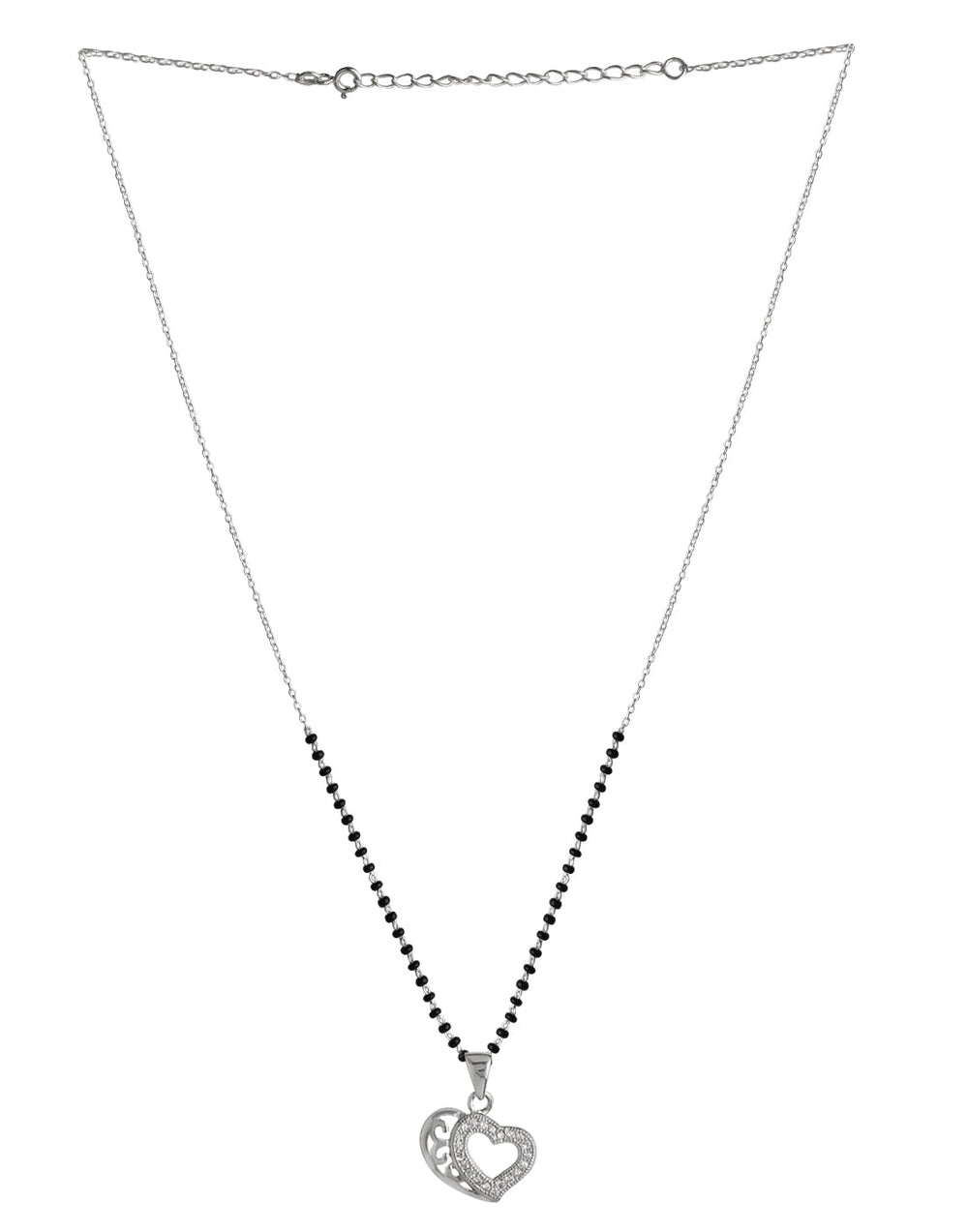 Designer Heart Pendant and Earring Mangalsutra Set in Pure 925 Sterling Silver