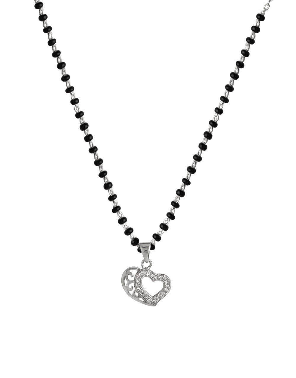 Designer Heart Pendant and Earring Mangalsutra Set in Pure 925 Sterling Silver