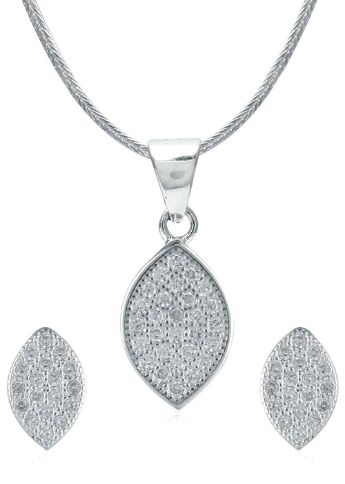 Designer Pure 92.5 Sterling Silver CZ Pendant Set with Chain - Default Title - Abhooshan