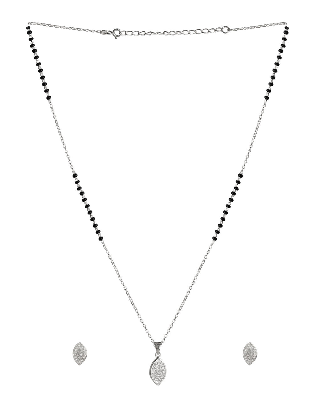 Pear Shape Pendant and Earring Mangalsutra Set in 925 Sterling Silver