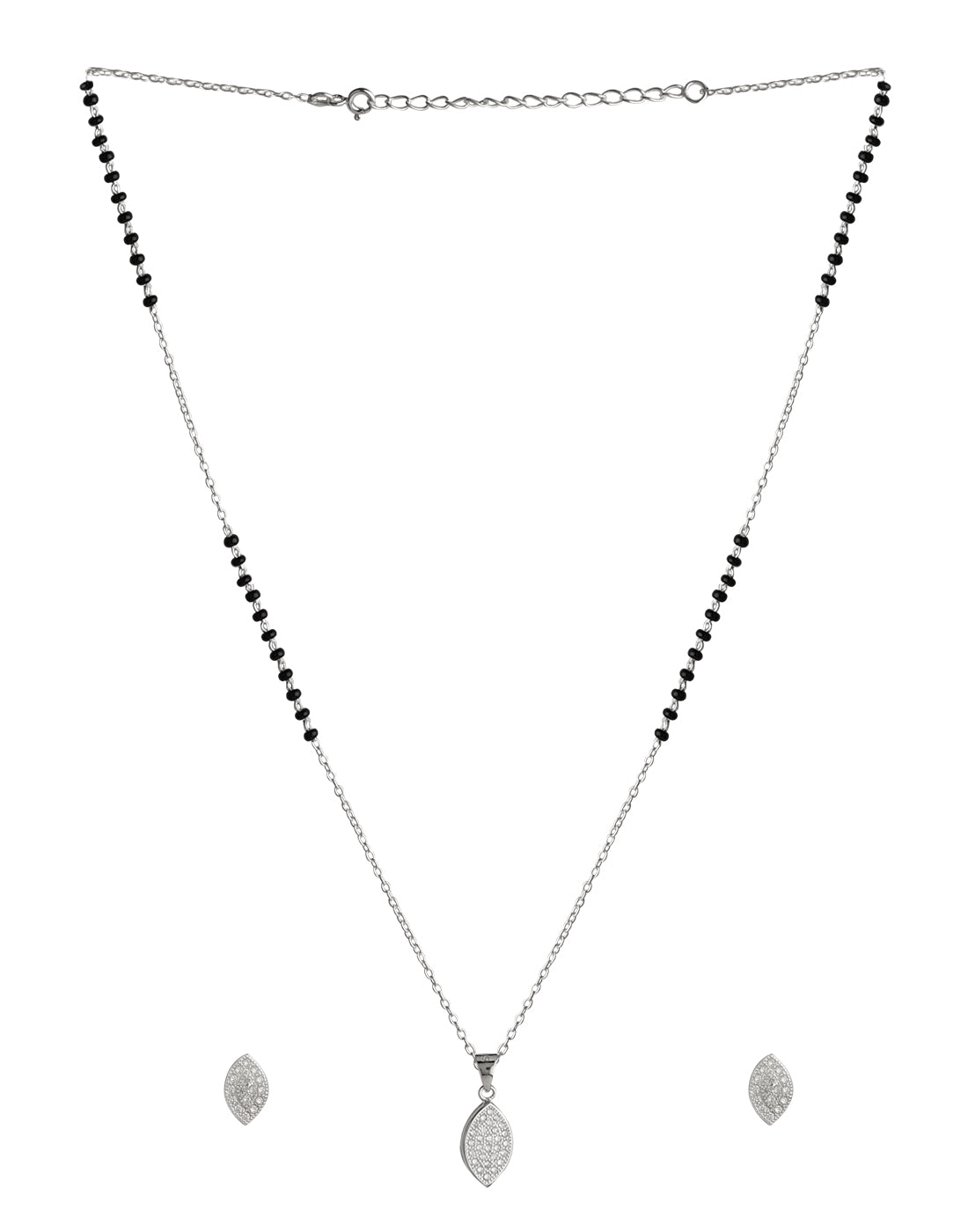 Pear Shape Pendant and Earring Mangalsutra Set in 925 Sterling Silver