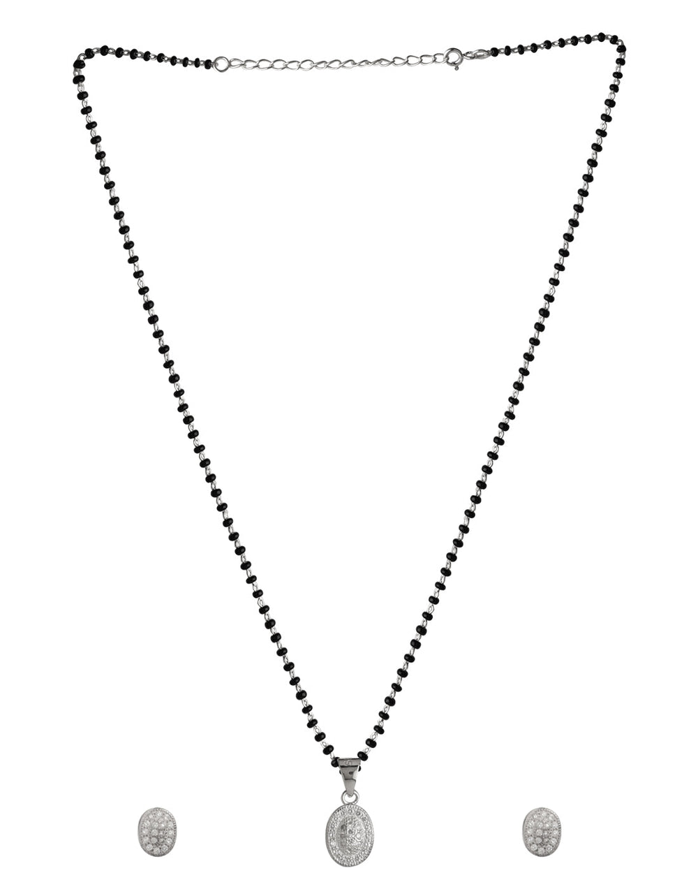 Oval Pendant and Earring Mangalsutra Set in Pure 925 Sterling Silver