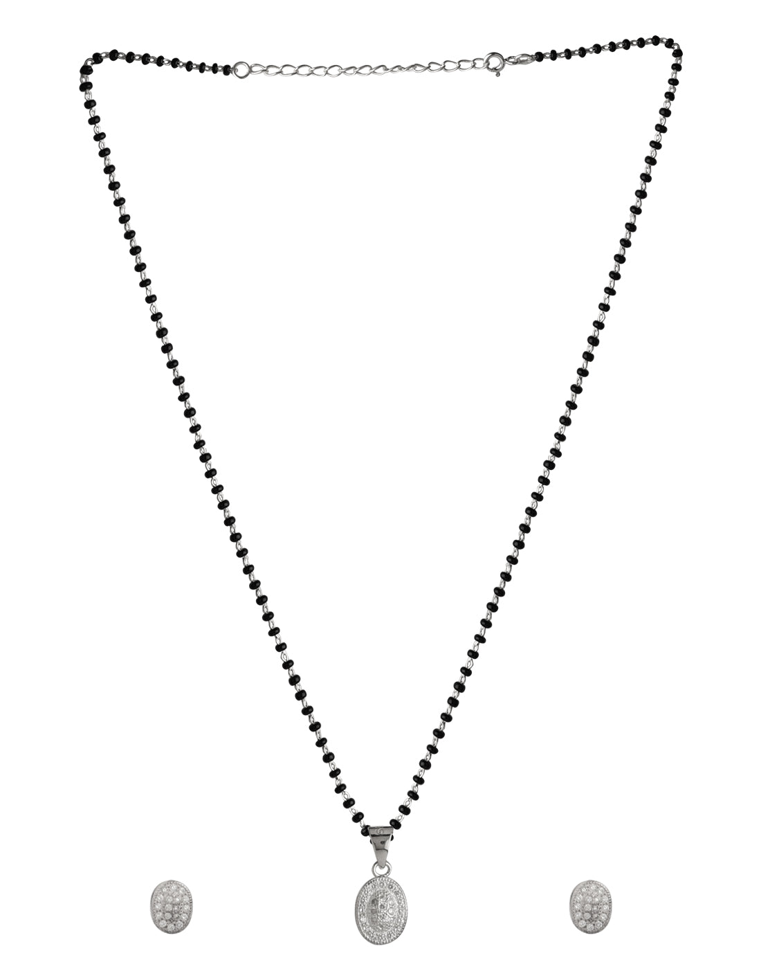 Oval Pendant and Earring Mangalsutra Set in Pure 925 Sterling Silver