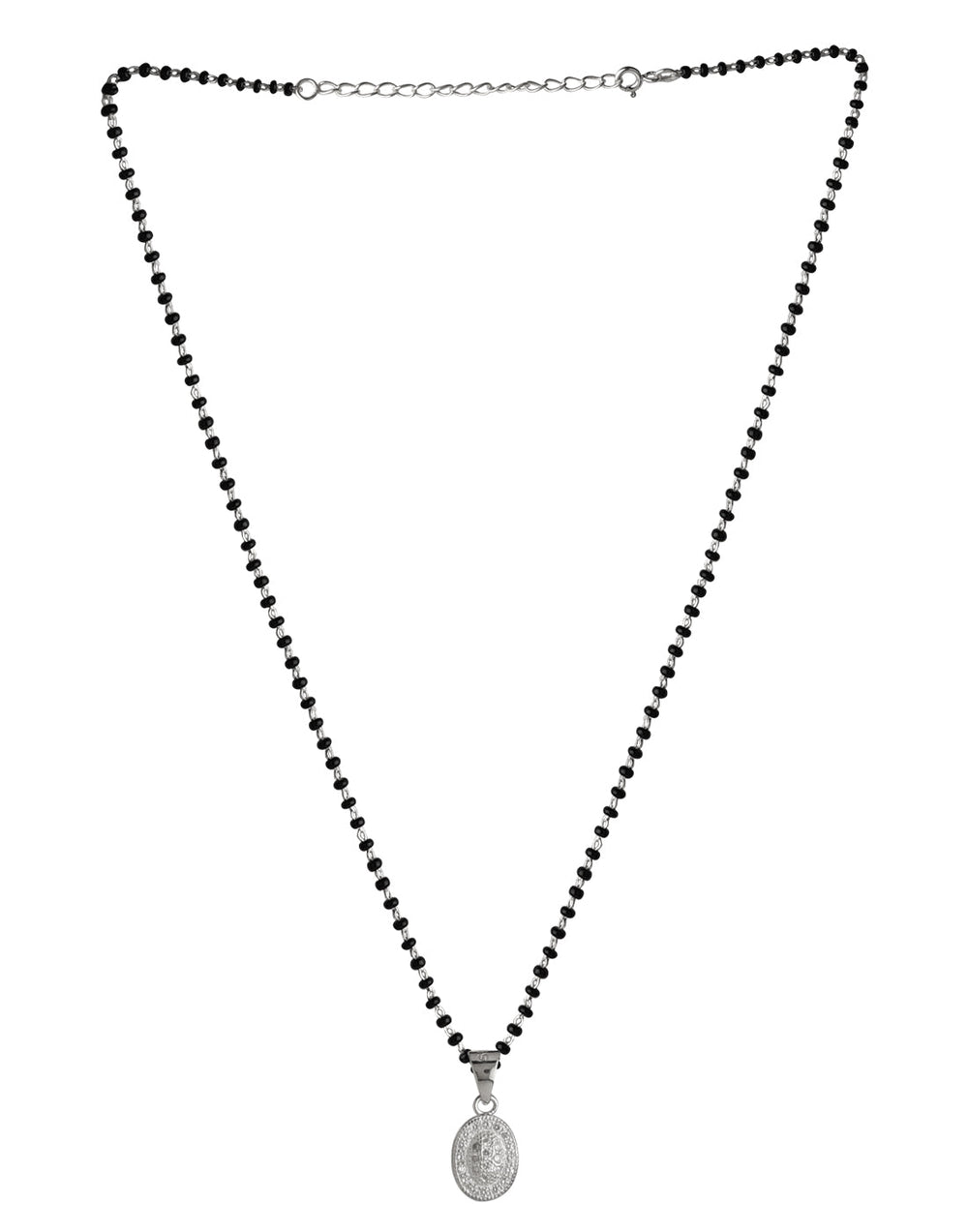 Oval Pendant and Earring Mangalsutra Set in Pure 925 Sterling Silver