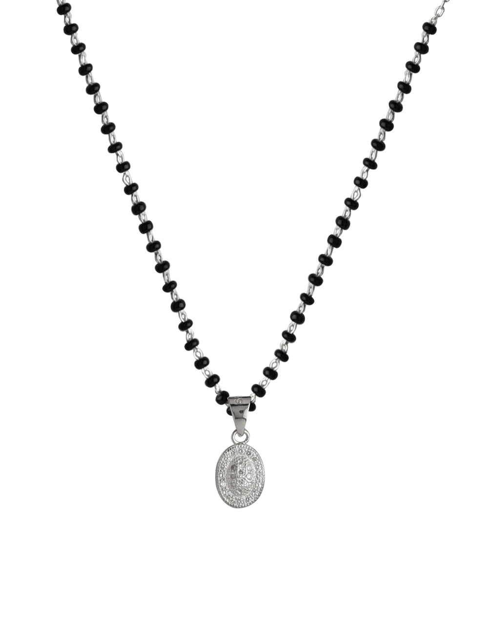 Oval Pendant and Earring Mangalsutra Set in Pure 925 Sterling Silver
