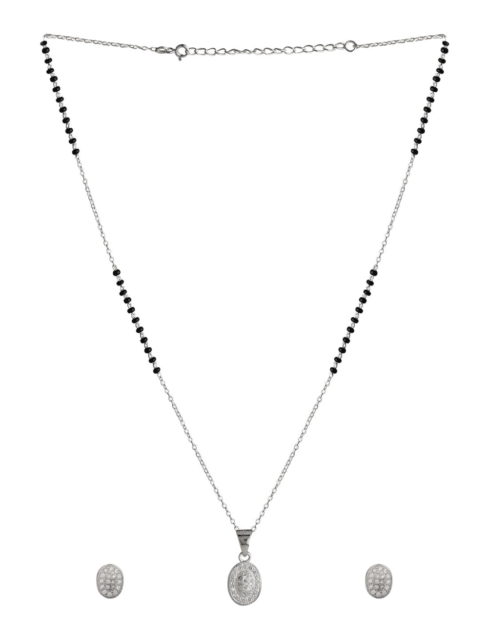 Oval Pendant and Earring Mangalsutra Set in Pure 925 Sterling Silver