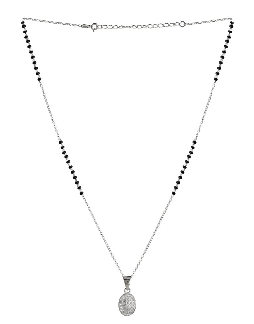 Oval Pendant and Earring Mangalsutra Set in Pure 925 Sterling Silver