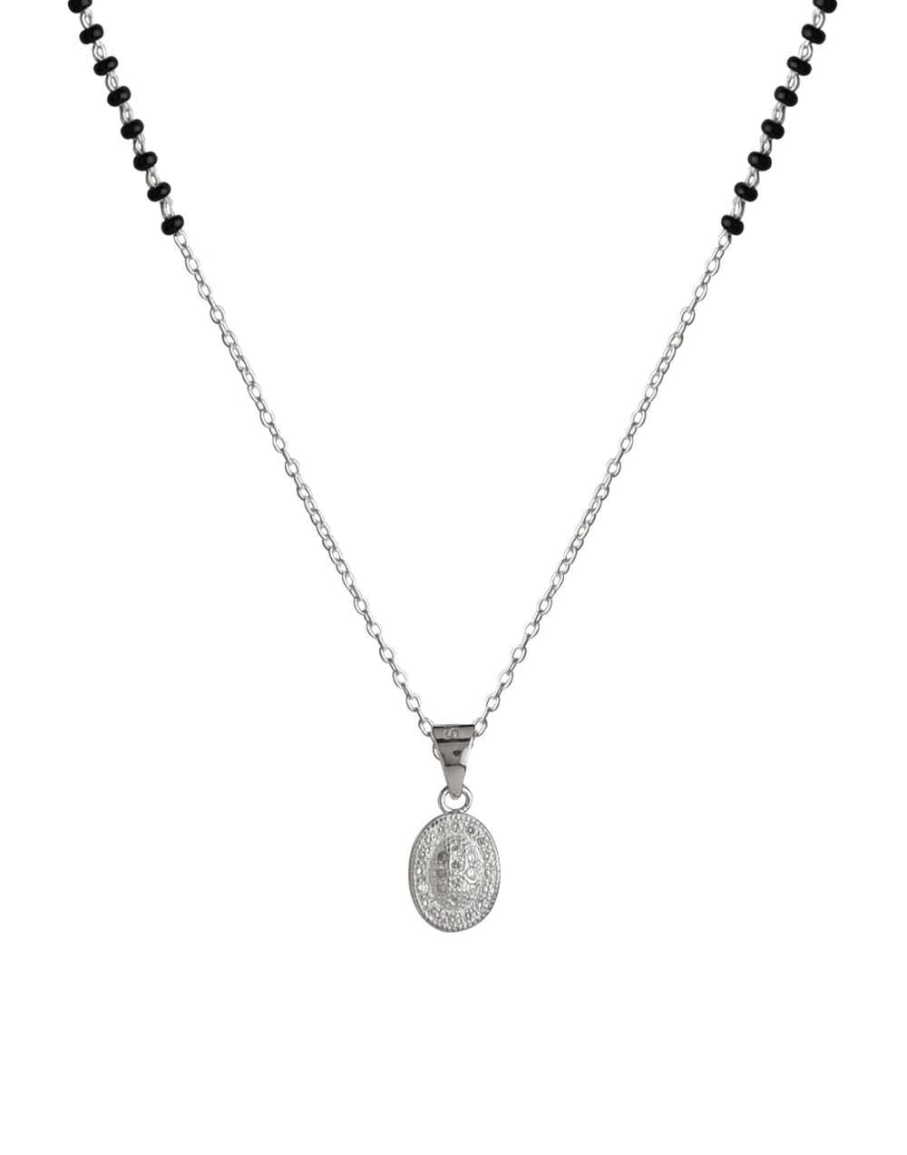 Oval Pendant and Earring Mangalsutra Set in Pure 925 Sterling Silver