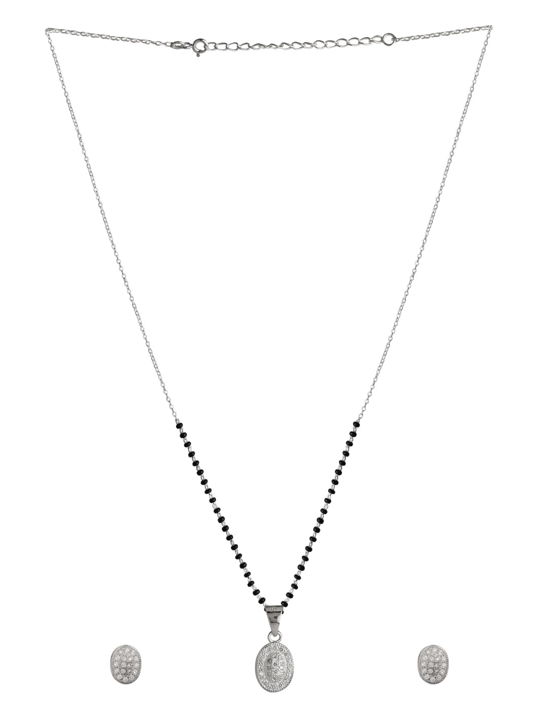 Oval Pendant and Earring Mangalsutra Set in Pure 925 Sterling Silver