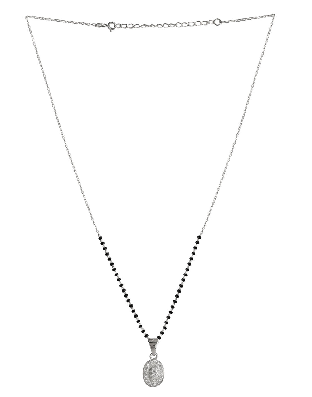 Oval Pendant and Earring Mangalsutra Set in Pure 925 Sterling Silver