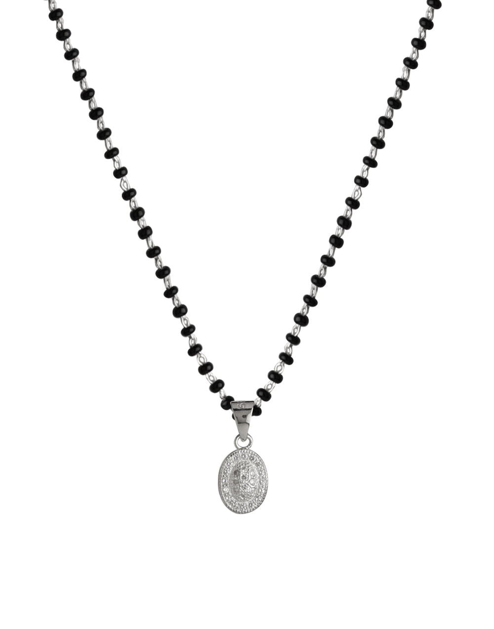 Oval Pendant and Earring Mangalsutra Set in Pure 925 Sterling Silver