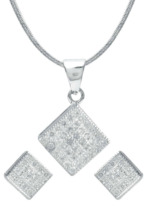 Designer Pure 92.5 Sterling Silver CZ Pendant Set with Chain - Default Title - Abhooshan